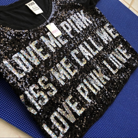 VS’s Pink Black Sequin Crop Top - Picture 2 of 6